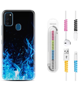 Samsung M21 M22 M23 M30 M31S M32 Kılıf Kablo Koruma Spiral Silikon Blue Fire 1678