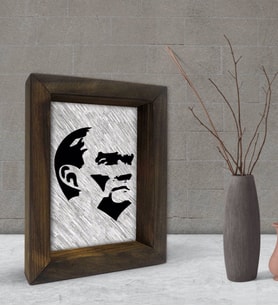 BK Gift Atatürk Tasarımlı Dekoratif Doğal Masif Ahşap Çerçeve 15x20cm-44 (Beyaz)