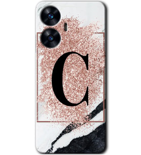 Realme C55 Kılıf HD Desen Baskılı Kılıf - Pembe Mermer Desenli C Harfi