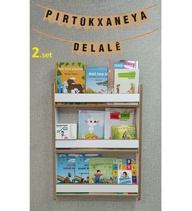 İsme Özel Kürtçe Çocuk Kitaplı Montessori Çocuk Odası Kitaplığı 80*60 cm BEYAZ Kitaplık (KİTAPLI)