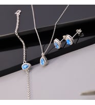 925 Ayar Gümüş Aquamarine Taşlı Damla Set
