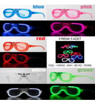 Glow Model Led Işıklı Parti Gözlüğü 3 Modlu 5 Renk 5 Adet