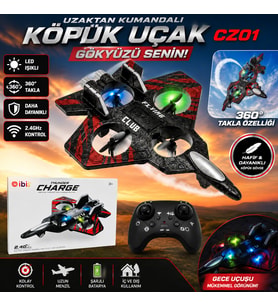Uzaktan Kumandalı Köpük Uçak 25 cm CZ01 LED Işıklı RC Drone Uçak 2.4GHz Şarjlı Takla Özellikli