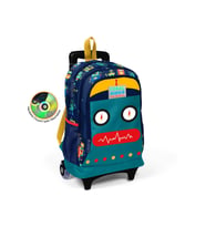 Coral High Kids Lacivert Robot Desenli Işıklı Tekerlekli İki Bölmeli Çekçekli Sırt Çantası