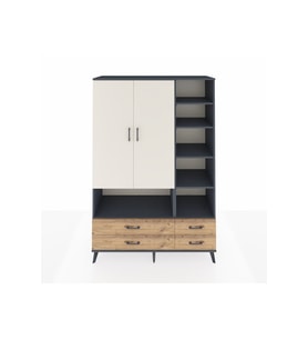 Hyperion Dolap 10 Raflı 4 Çekmeceli 2 Kapaklı 132x44x195 Antrasit-Aytaşı/Çam