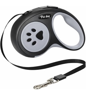 Otomatik Köpek Tasması 5 Metre Gri – Geri Çekilebilir Kilitli Makara Sistemi – Dayanıklı Şerit Halat – Ergonomik Kaymaz Sap – Küçük ve Orta Irk Köpekler için Gezdirme Tasması