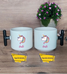 Unicorn Kupa Bardak T Siyah Kulplu Kardeşe Sevgiliye Arkadaşa Hediye