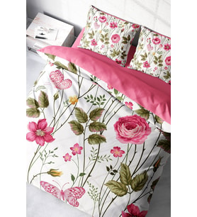 Lastikli Çarşaflı %100 Pamuk Saten Çift Kişilik Nevresim Takımı Relax Flower
