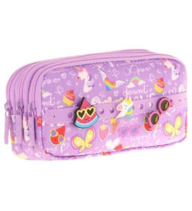 Kaukko Kids Mor, Yaz Temalı, Kız Çocuk Üç Gözlü Okul Kalem Çantası - L8245 (Çok Renkli)