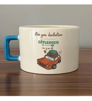 Bir Yer Bulalım Götlerden Uzak Baskılı Mavi Kulplu C Fincan