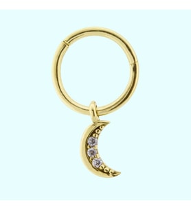 Altın Halka Piercing Taşlı Ay 14 Ayar