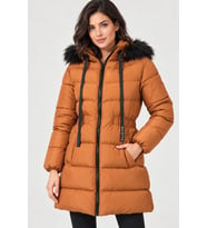 Dewberry Kadın %100 Polyester Kaban Taba Z9764 Katmanlı Kombin, Şehir ve Ofis Stili, Kazak ve Gömlek Kombini