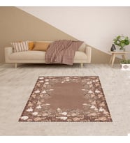 Çiçek Desenli Dijital Baskı Yıkanabilir Kaymaz Taban Modern Salon Halısı ve Yolluk (Kahve) (Kahverengi)