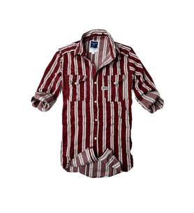 Slim Fit Likralı Esnek Kumaş Çift Cep Kot Gömlek -- Bordo- Çizgili--