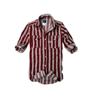 Slim Fit Likralı Esnek Kumaş Çift Cep Kot Gömlek -- Bordo- Çizgili--