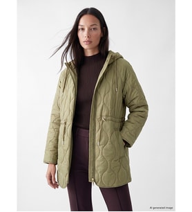 LCW EVERYDAY Haki Kapüşonlu Oversize Kadın Şişme Mont