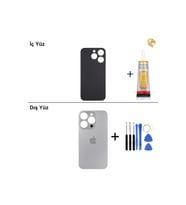 iPhone 15 Pro Naturel Titanyum Arka Kapak Arka Cam Batarya Kapağı Lazer Kesim Kapak Pil Kapağı + B-7000 Yapıştırıcı + Tamir Seti