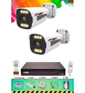 FURY 2 Kameralı 6 Warm Led Gece Renkli Görüş-Cepten İzle-Su Geçirmez Güvenlik Kamerası Seti 1TB