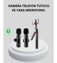 Kablosuz Çift Yaka Mikrofonu Ve Tripodlu Selfie Çubuğu İçerik Üretici Seti