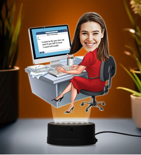 Doğum Günü Hediyesi,Sevgiliye Hediye, Kişiye Özel Fotoğraflı İş Kadını Karikatür 3D Led Lamba (Beyaz)