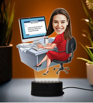 Doğum Günü Hediyesi,Sevgiliye Hediye, Kişiye Özel Fotoğraflı İş Kadını Karikatür 3D Led Lamba (Beyaz)
