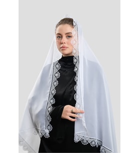 Beyaz Namaz Başörtüsü Şal Şifon Güpürlü 202106_42