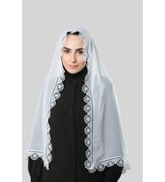 Beyaz Namaz Başörtüsü Şal Şifon Güpürlü 202106_42