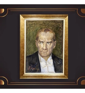 Altın Varaklı Çerçeveli Paspartulu Atatürk Tablo DC0627 (Gold)