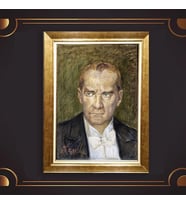 Altın Varaklı Çerçeveli Paspartulu Atatürk Tablo DC0627 (Gold)