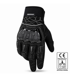 Motosiklet Eldiveni Full Koruma Ayarlanabilir Bilek Bantı Deri Microfiber Kumaş Motor Eldiven Black