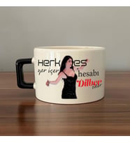 Herkes Yer İçer Hesabı Dilber Öder Baskılı Siyah Kulplu C Fincan