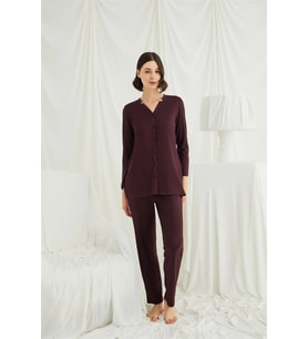Amora Secret Uzun Kollu Boydan Düğmeli V Yaka Pijama Takımı