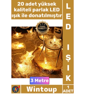 #Led Dekoratif Cafe Gün Işığı Şerit Aydınlatma 3 Metre 20 Led 2 Kademeli Ay Yıldız Pilli Led Işık