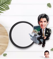 BK Gift Kişiye Özel Erkek Bankacı Karikatürlü Ahşap Bardak Altlığı-3
