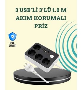 7 Cihazı Aynı Anda Destekleyen 3 Usb Portlu 4’lü Priz