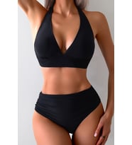 Angelsin Yandan Büzgülü Bikini Takım (Çıkartılabilir Kaplı) (Siyah)