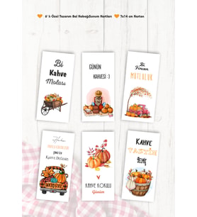 Bal Kabağı Temalı Kahve Sunum Kartları 6 Lı Motto Kart