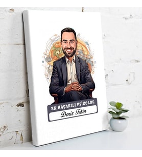 Kişiye Özel Hediye Karikatürlü En İyi Erkek Psikolog Kanvas Tablo