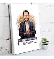 Kişiye Özel Hediye Karikatürlü En İyi Erkek Psikolog Kanvas Tablo