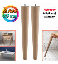 2 Adet Ahşap Ayak 50 Cm Masa Zigon Sehpa TV Ünitesi Puf Tabure Ayağı Ayakları Konik M8 Civatalı