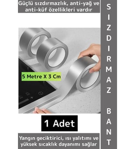 Kendinden Yapışkanlı Mutfak Banyo Kolay Temizlenir Su Sızdırmaz Yanmaz Alüminyum Bant 5 Metre X 3 Cm