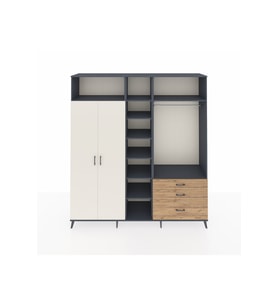 Hyperion Dolap 9 Raflı 3 Çekmeceli 2 Askılı 220x44x243 Antrasit-Aytaşı/Çam