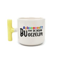 Aşkoooooo Baskılı Sarı Kulplu T Kupa