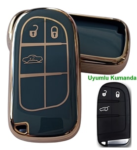 Egea Cross 500 Jeep Dodge Chrysler Uyumlu Smart Kumanda Anahtar Kılıfı Oto Anahtarlık Turkuaz Gold (Turkuaz-Altın)