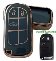 Egea Cross 500 Jeep Dodge Chrysler Uyumlu Smart Kumanda Anahtar Kılıfı Oto Anahtarlık Turkuaz Gold (Turkuaz-Altın)