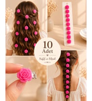 Fuşya Gül Saç Küpesi 10’lu Set – Canlı ve Romantik Saç Aksesuarı