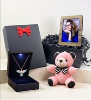Fotoğraflı Led Işıklı Kutuda 925 Ayar Gümüş Anka Kolye Ayıcık Hediyeli