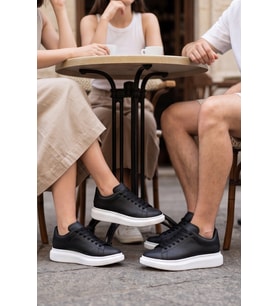 LiaQuenn - Rahat ve Hafif Yüksek Tabanlı Yürüyüş Günlük Spor Giy Çık Unisex Siyah Sneaker Ayakkabı