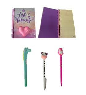 Baskılı squishy defter Defter Küçük Prenses Çizgili 3'lü Kalem Seti