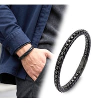 💎 Premium Siyah Çelik Zincir Örgülü Ve Deri Erkek Bileklik 31834B24D3